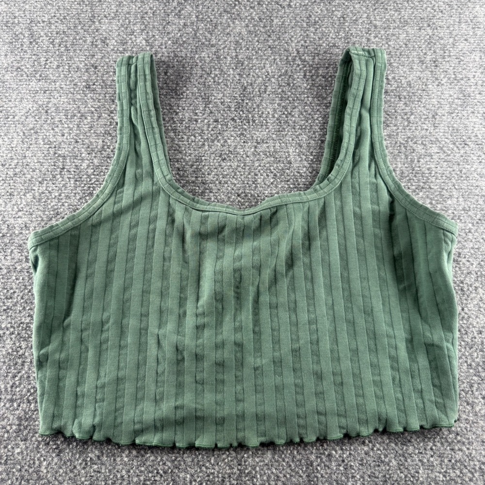 OFFLINE by Aerie OG Original Ribbed Crop Tank Top Sage Green Lettuce Hem Large